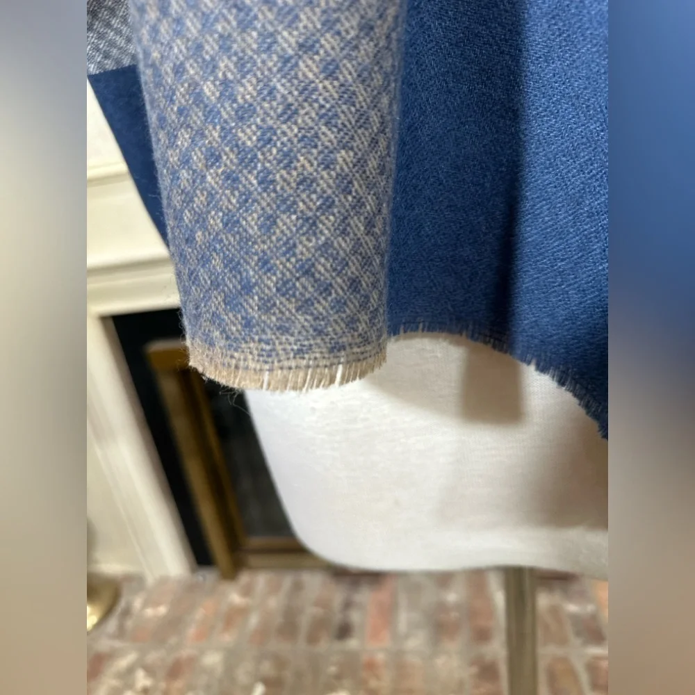 Vintage JC Penney Italian Plaid‎ Wrap Scarf Shawl 51x51 Blue Beige Check